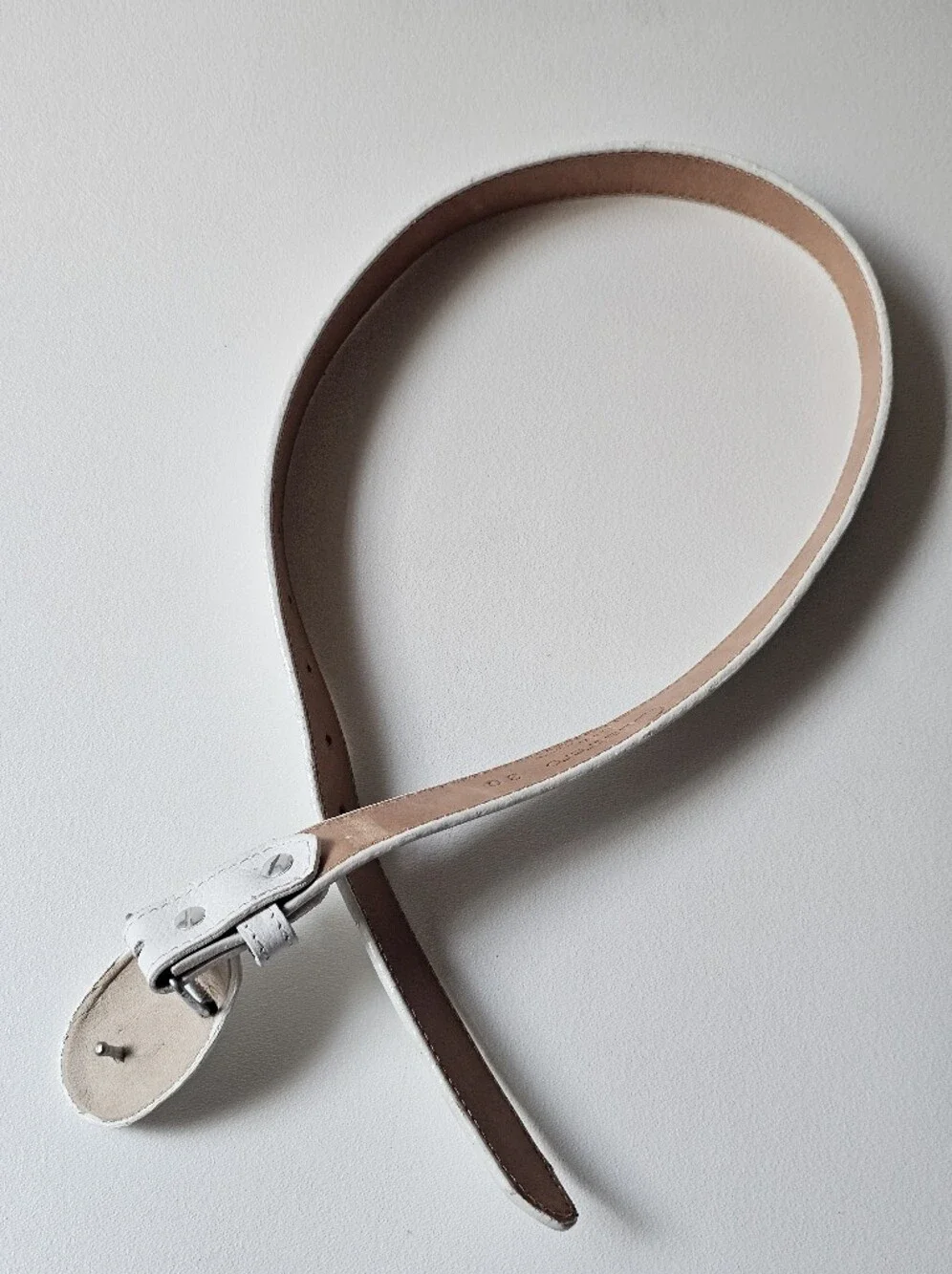 Cuatrero White Pebbled Leather Belt Oval Covered Buckle Size 30 Made in Mexico